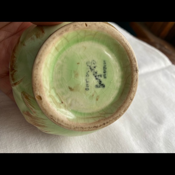 Sterling Pottery England Bowl Acanthus Leaves Green Brown - Picture 4 of 6